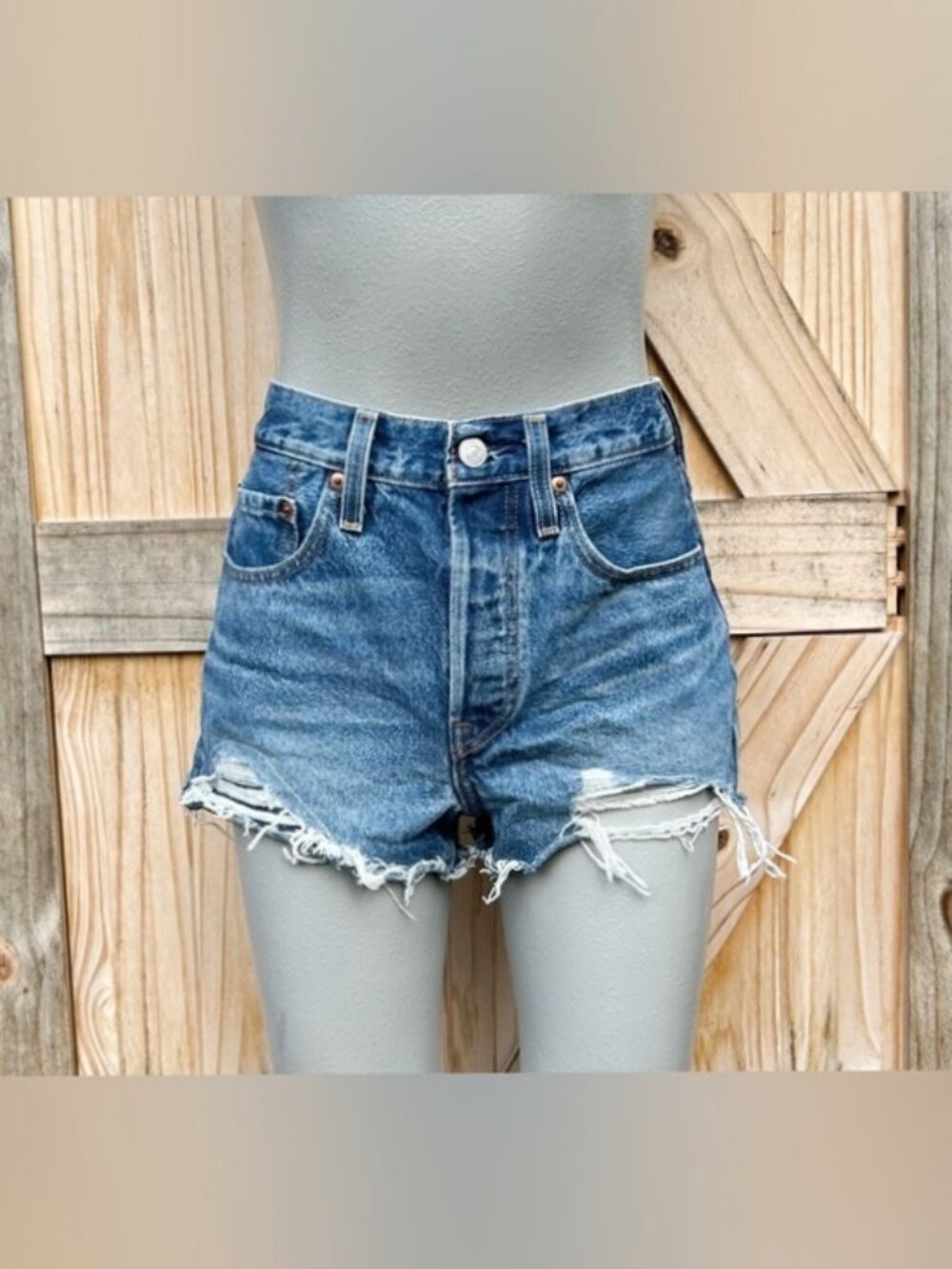 Levi's 501 Button Fly Distressed Denim High Rise Cut Off Jean Shorts~26~